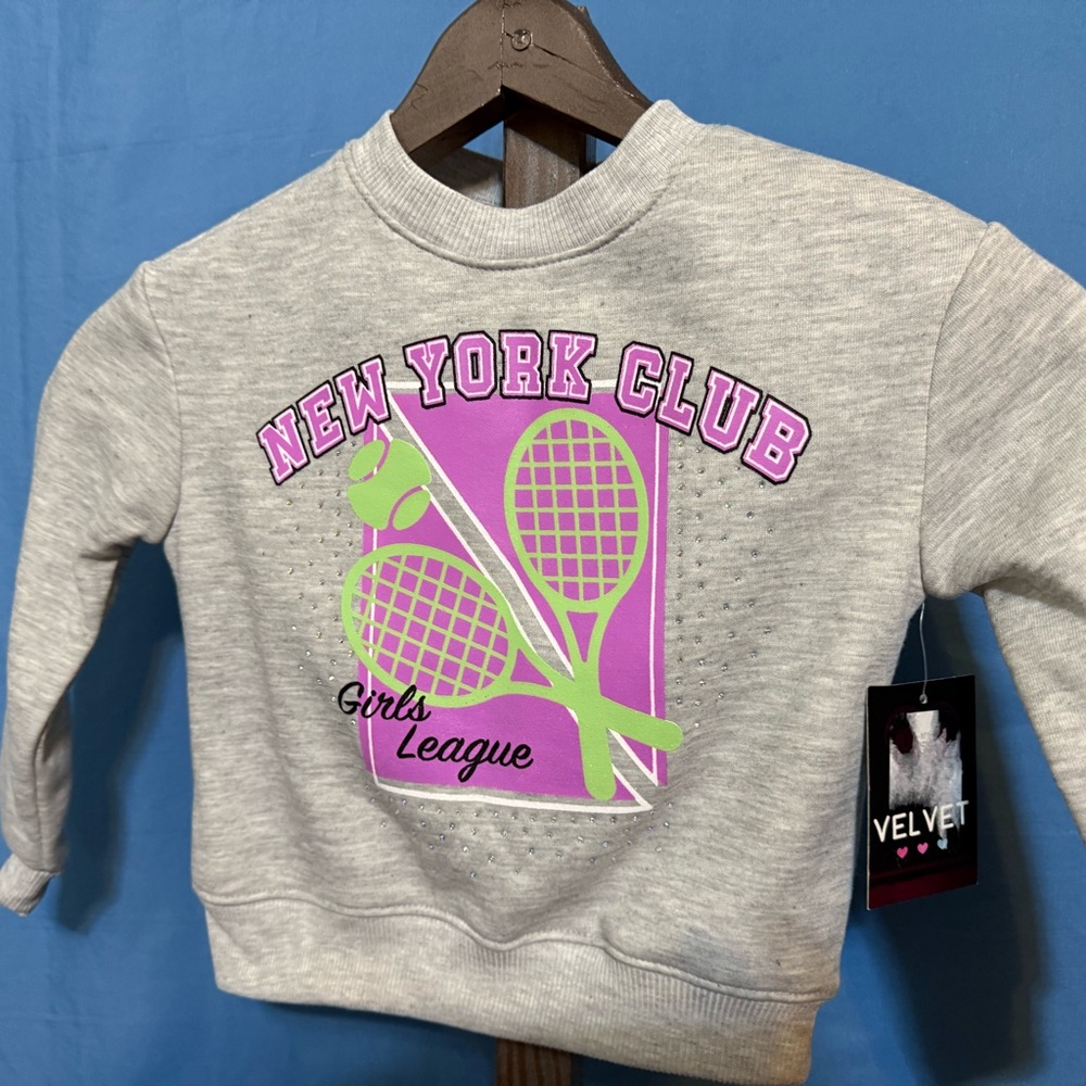 Pink Velvet Gray Sweatshirt with Pink and Green Tennis Design